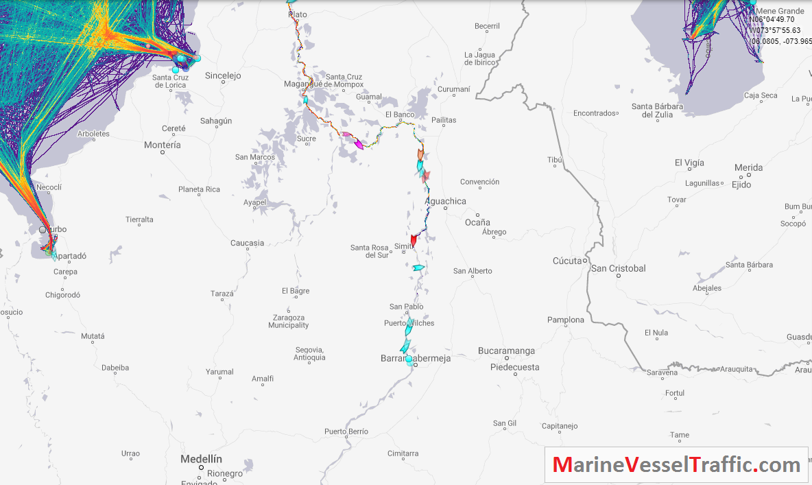 Live Marine Traffic, Density Map and Current Position of ships in MAGDALENA RIVER